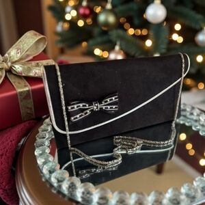 Status Black Suede Clutch With Chain Strap